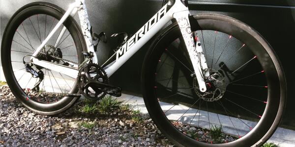 50mm clincher disc brake road wheel mount with Merida bike after 150km ride 