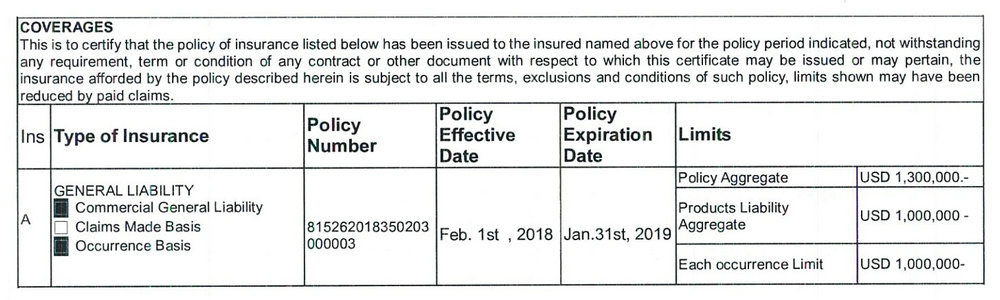 certificate of liability insurance for carbon rims